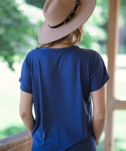 ADORA Slate Blue Tie Front Top With Camouflage Pocket Tops