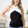 BIBI Black And White Criss-Cross Strap Tank