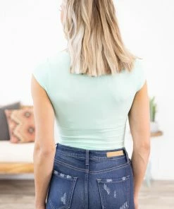 A&G Dress Code Mint Surplice Front Short Sleeve Bodysuit