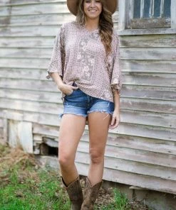 Andree By Unit Tops Sage And Blush Floral Geometric Print Top