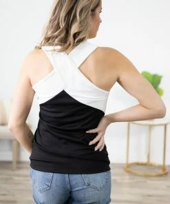 BIBI Black And White Criss-Cross Strap Tank