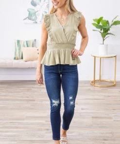 Glam LA Apparel Sage Smocked Waist Surplice Tank
