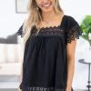 Shewin Black Crochet Lace Trim Square Neck Top 1 Shewin Black Crochet Lace Trim Square Neck Top