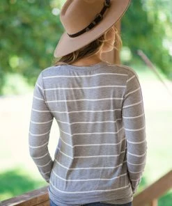 Hailey And Co Grey And White Stripe Long Sleeve Top Tops