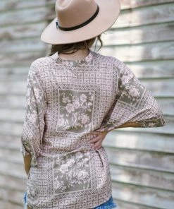 Andree By Unit Tops Sage And Blush Floral Geometric Print Top