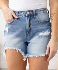 Cello Light Wash High Rise Fray Hem Shorts