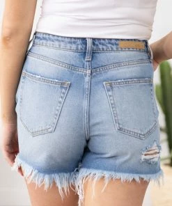 Cello Light Wash High Rise Fray Hem Shorts