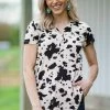 BOMBOM SHORT SLEEVES Black And Beige Cow Print Top With Buttons