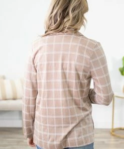 Haute Monde Tan And White Plaid Blazer LONG SLEEVES 8 Haute Monde Tan And White Plaid Blazer LONG SLEEVES