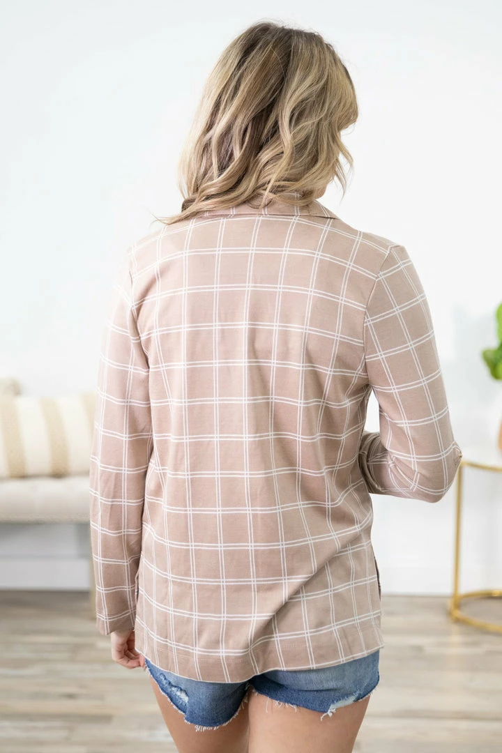 Haute Monde Tan And White Plaid Blazer LONG SLEEVES 5 Haute Monde Tan And White Plaid Blazer LONG SLEEVES
