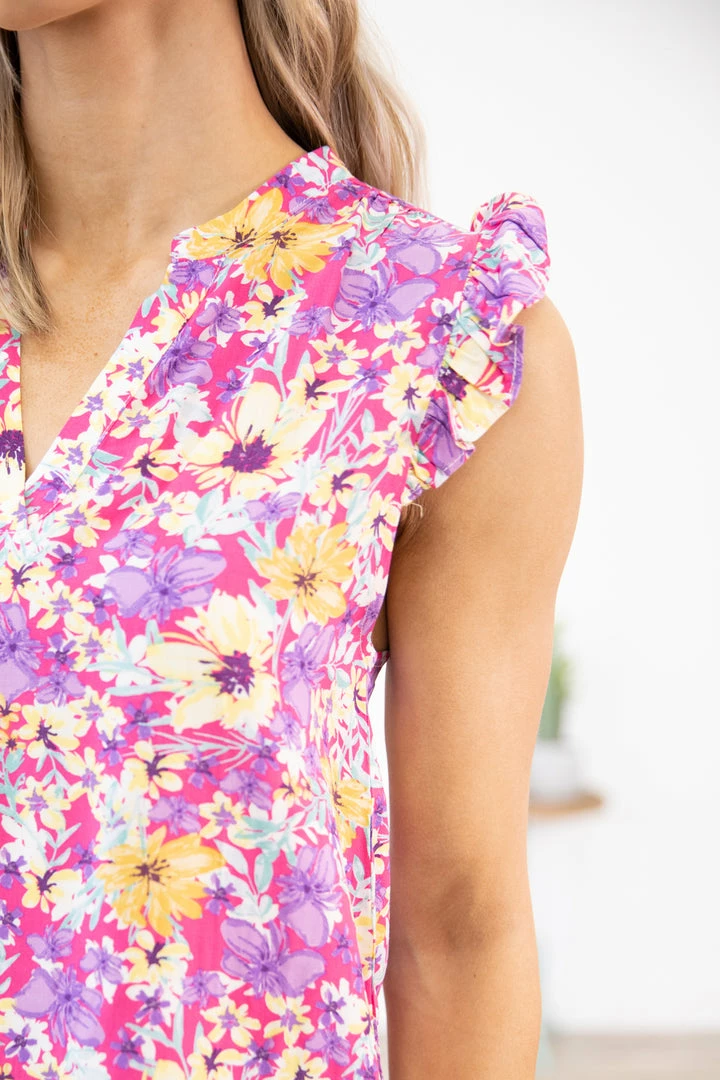 Staccato Tops Pink Multicolor Floral Print Notch Neck Top 6 Staccato Tops Pink Multicolor Floral Print Notch Neck Top