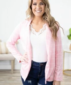 Haute Monde Pink And White Plaid Blazer LONG SLEEVES