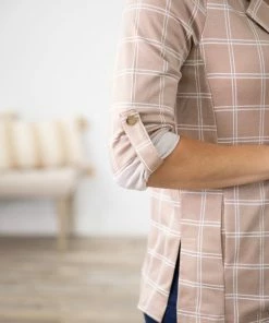 Haute Monde Tan And White Plaid Blazer LONG SLEEVES 9 Haute Monde Tan And White Plaid Blazer LONG SLEEVES