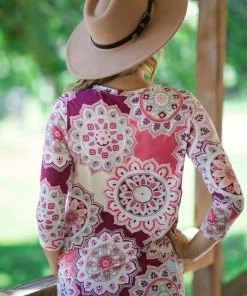 Twenty Ten Berry And Pastel Yellow Medallion Print Top