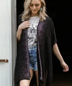 Just Jamie Black Kimono With Rhinestone Trim