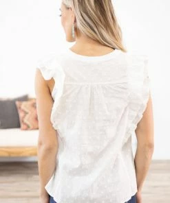 Doe & Rae Tops Off White Swiss Dot Tank With Ruffle Sleeve 11 Doe & Rae Tops Off White Swiss Dot Tank With Ruffle Sleeve