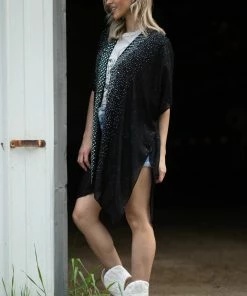 Just Jamie Black Kimono With Rhinestone Trim