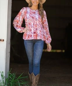 Andree By Unit Salmon Floral Print Babydoll Top