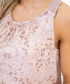 Doe & Rae Dusty Rose Floral Ruffle Trim Babydoll Tank