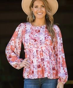 Andree By Unit Salmon Floral Print Babydoll Top