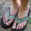 Legend Footwear Black Rhinestone Strap Flip Flop Sandals