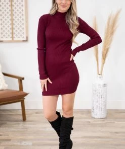 Gilli Burgundy Rib Knit Dress With Back Cutout