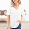 FSL Apparel Tops Off White Pleated Sleeve Crochet Trim Top 2 FSL Apparel Tops Off White Pleated Sleeve Crochet Trim Top