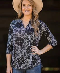 Sew In Love Black And White Medallion Print Top Tops