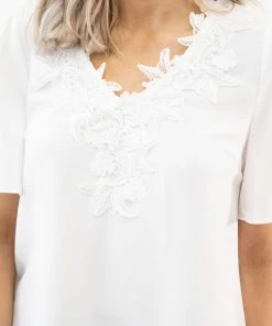 FSL Apparel Tops Off White Pleated Sleeve Crochet Trim Top 11 FSL Apparel Tops Off White Pleated Sleeve Crochet Trim Top