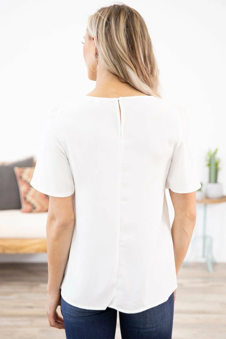 FSL Apparel Tops Off White Pleated Sleeve Crochet Trim Top 6 FSL Apparel Tops Off White Pleated Sleeve Crochet Trim Top