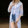 SHORELINE White And Pastel Blue Lace Sleeve Cardigan Tops