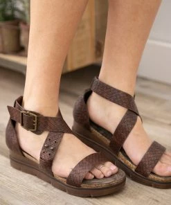 Olem Shoe Corporation Brown Criss-Cross Strap Wedge Sandals Shoes