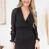 HyFve Black Smocked Skirt Long Sleeve Dress