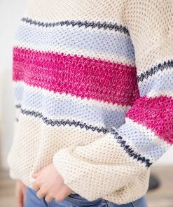 Ee:some Oatmeal And Hot Pink Stripe Sweater
