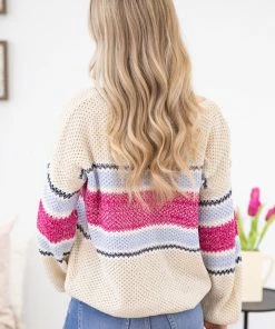 Ee:some Oatmeal And Hot Pink Stripe Sweater