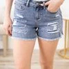 Judy Blue Jeans Judy Blue Mid Rise Shorts With Patch Bottoms
