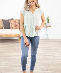 Be Cool Mint Button Up Peplum Top