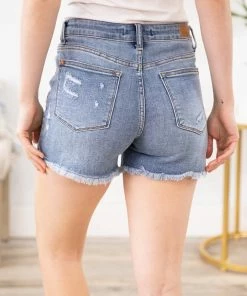 Judy Blue Jeans Judy Blue Mid Rise Shorts With Patch Bottoms