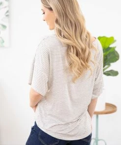 PS KATE Grey And Ivory Stripe Dolman Sleeve Top SHORT SLEEVES