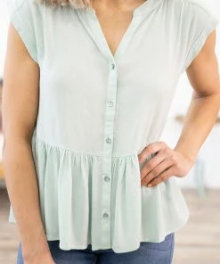 Be Cool Mint Button Up Peplum Top