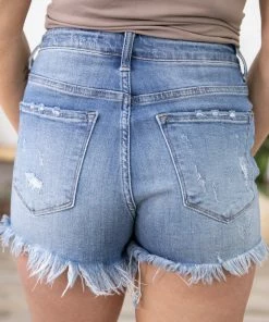 Bottoms Risen Medium Wash Fringe Hem High Rise Shorts 11 Bottoms Risen Medium Wash Fringe Hem High Rise Shorts