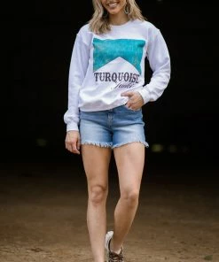 ALPHIA SWEATSHIRTS & HOODIES White And Turquoise Junkie Graphic Sweatshirt 8 ALPHIA SWEATSHIRTS & HOODIES White And Turquoise Junkie Graphic Sweatshirt