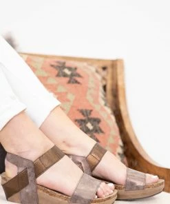 Olem Shoe Corporation Shoes Bronze Elastic Strap Wedge Sandals