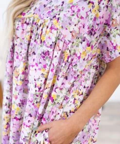 Haptics Lavender And Yellow Floral Short Sleeve Dress