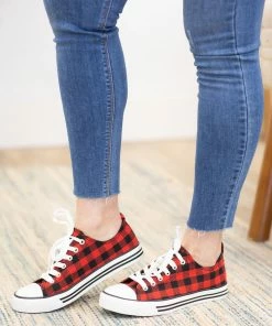 Olem Shoe Corporation Red And Black Buffalo Plaid Sneakers
