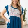 Haptics Tops Teal Abstract Geometric Print Babydoll Top
