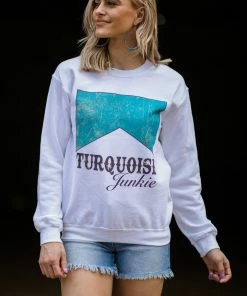 ALPHIA SWEATSHIRTS & HOODIES White And Turquoise Junkie Graphic Sweatshirt