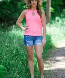 BIBI Neon Pink Tank With Keyhole Tops