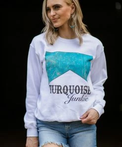 ALPHIA SWEATSHIRTS & HOODIES White And Turquoise Junkie Graphic Sweatshirt