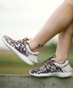 Crazy Train Brown And Cream Cow Print Sneakers Shoes